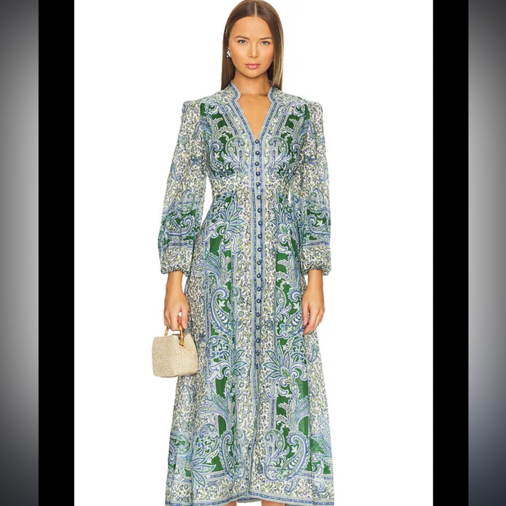 Zimmermann Paisley Ottie Plunge Midi Dress Size 2